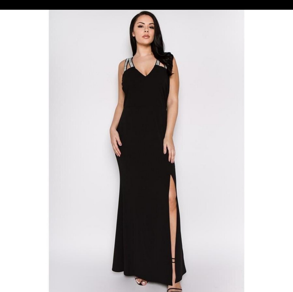 NWT Black Gown with Embellished Straps